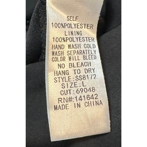 She + Sky Satin Wide Leg Jumpsuit Black Faux-Wrap Balloon Sleeve Size L - Picture 12 of 12